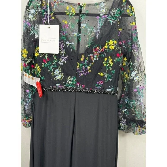 Mac Duggal 79379 Puffed Sleeve Maxi Dress Gown Illusion Embroidered Size 8 NWT - Picture 7 of 7